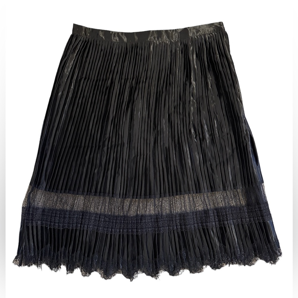 NWT Ultra Pink Satin Lace Pleated Midi Skirt Black Side Zipper Size XL